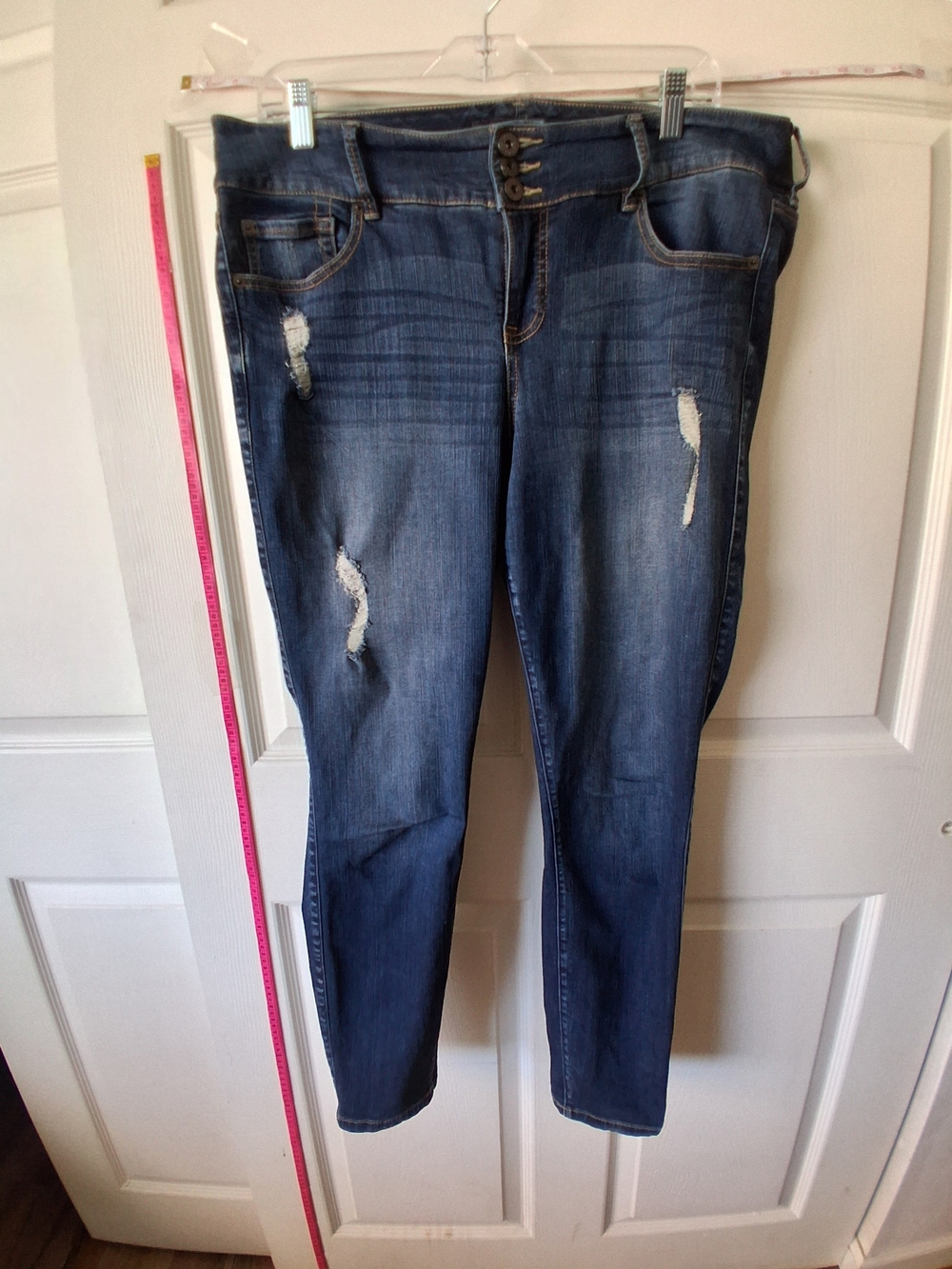 Dark Blue Distressed High-Rise Skinny Jeans